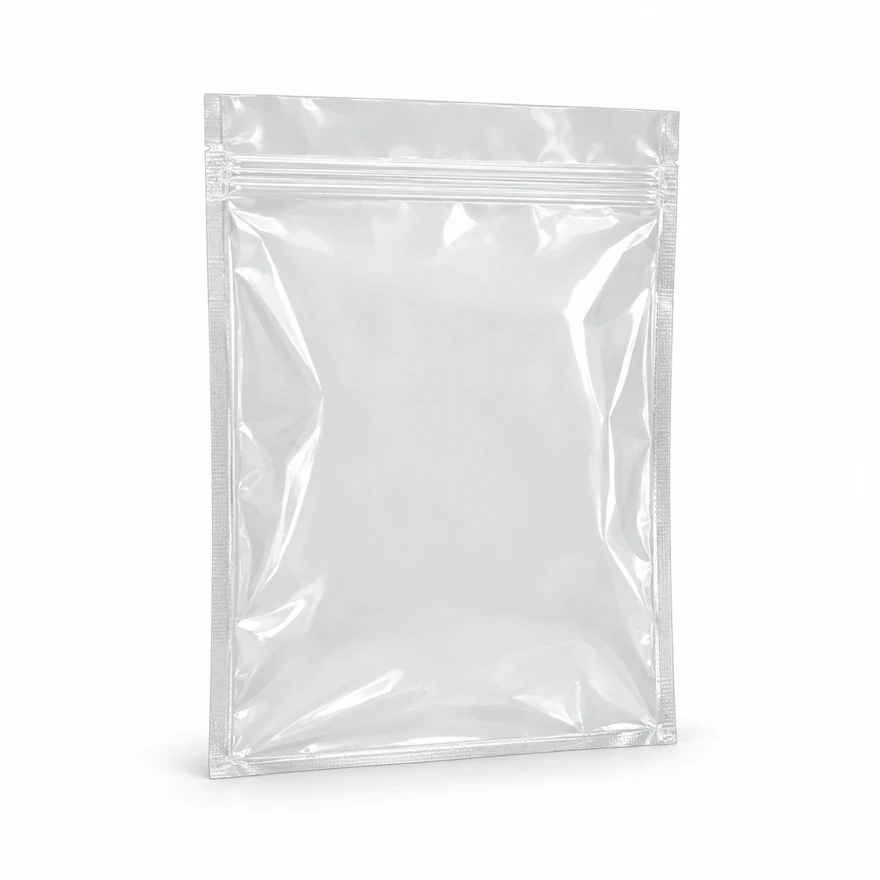AI-generated visualization of an empty clear flat zipper pouch