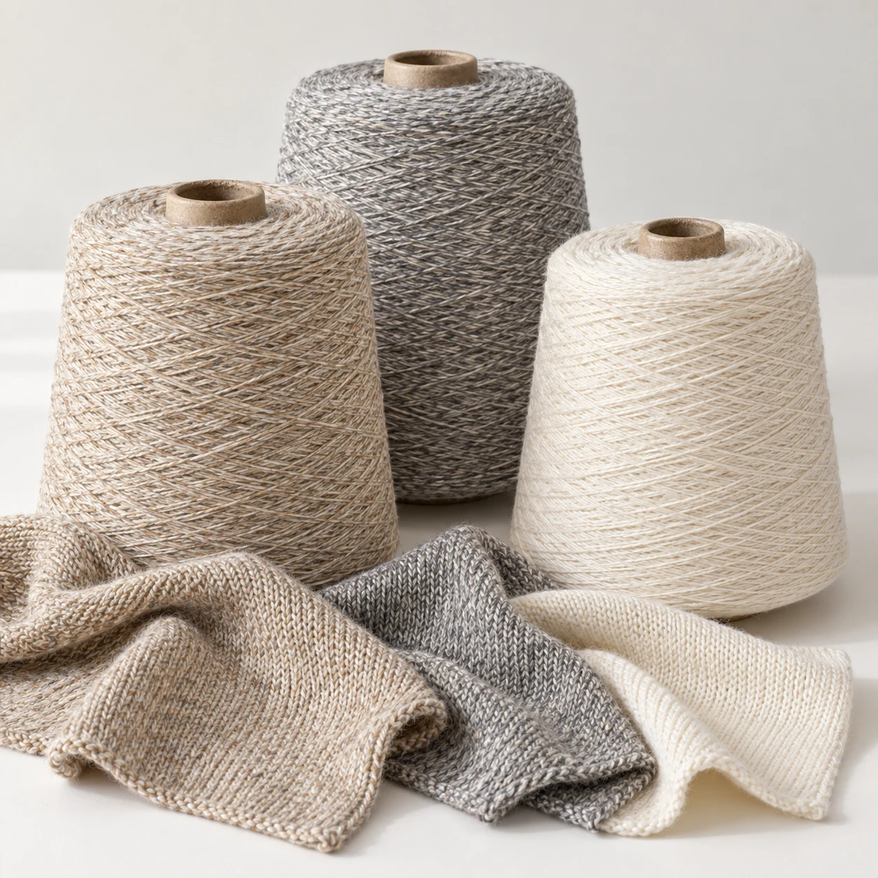 AI-generated visualization of blended yarn cones